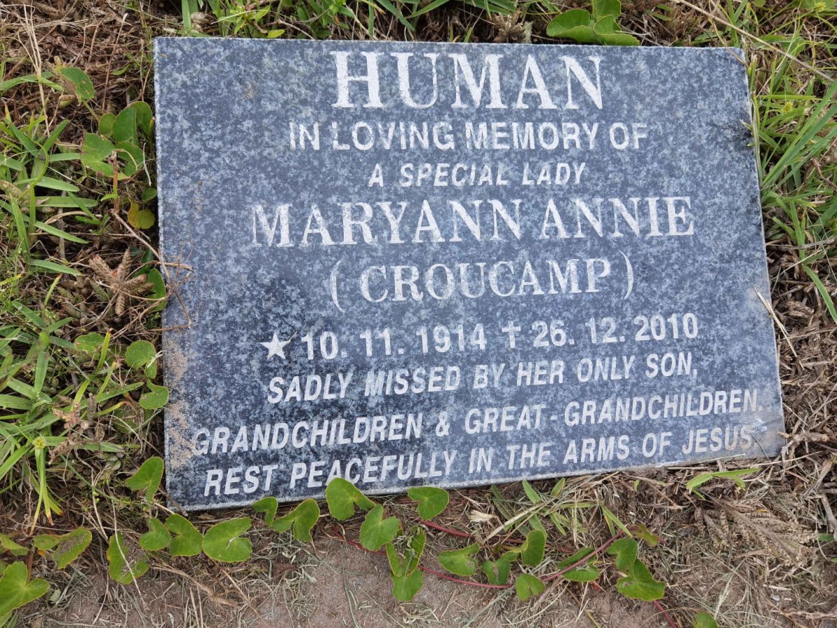 HUMAN Maryann Annie nee CROUCAMP 1914-2010