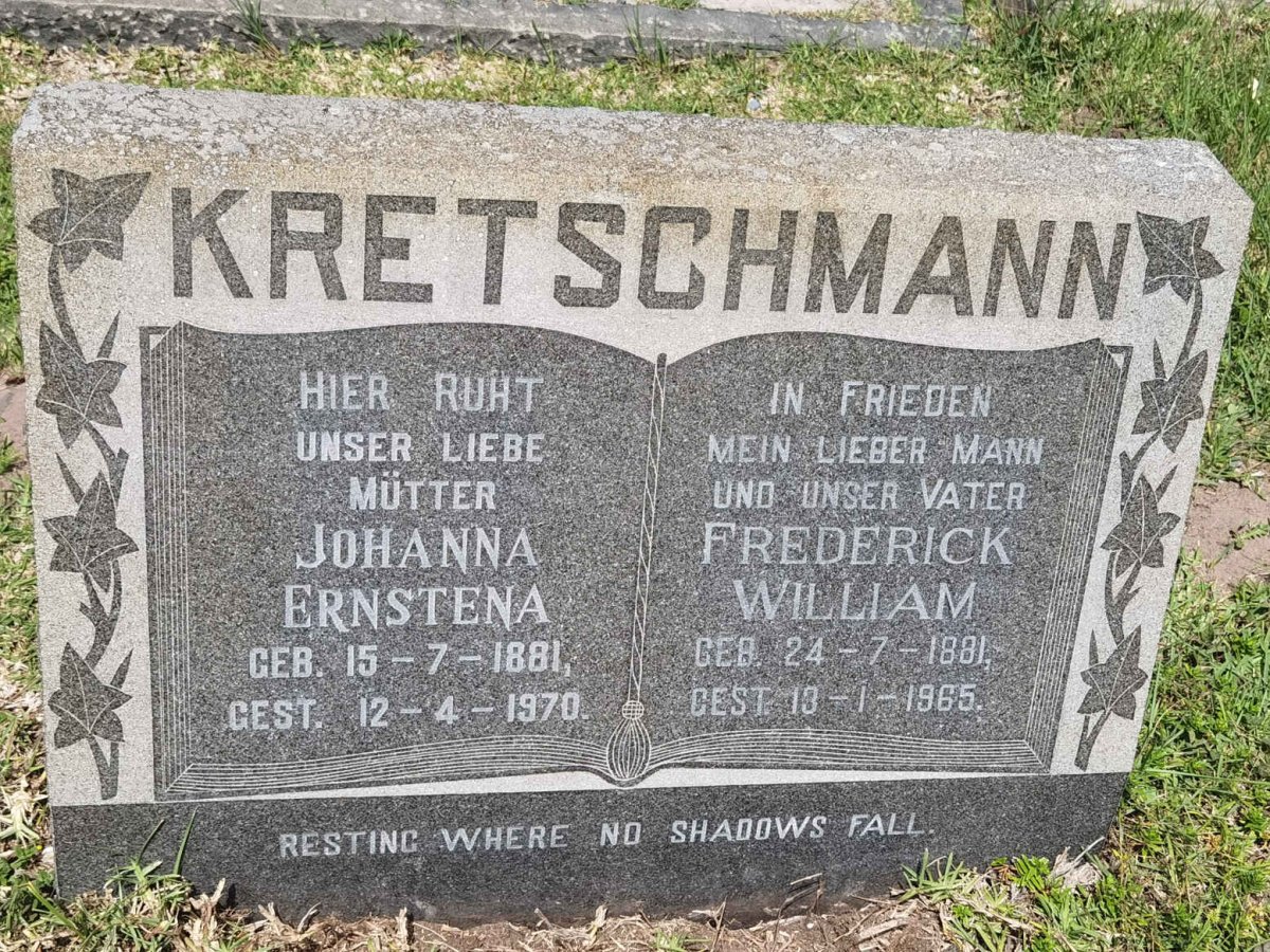 KRETSCHMANN Frederick William 1881-1965 & Johanna Ernstena 1881-1970