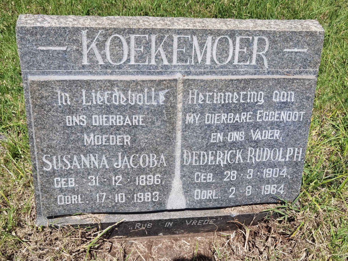 KOEKEMOER Dederick Rudolph 1904-1964 &amp; Susanna Jacoba 1896-1983