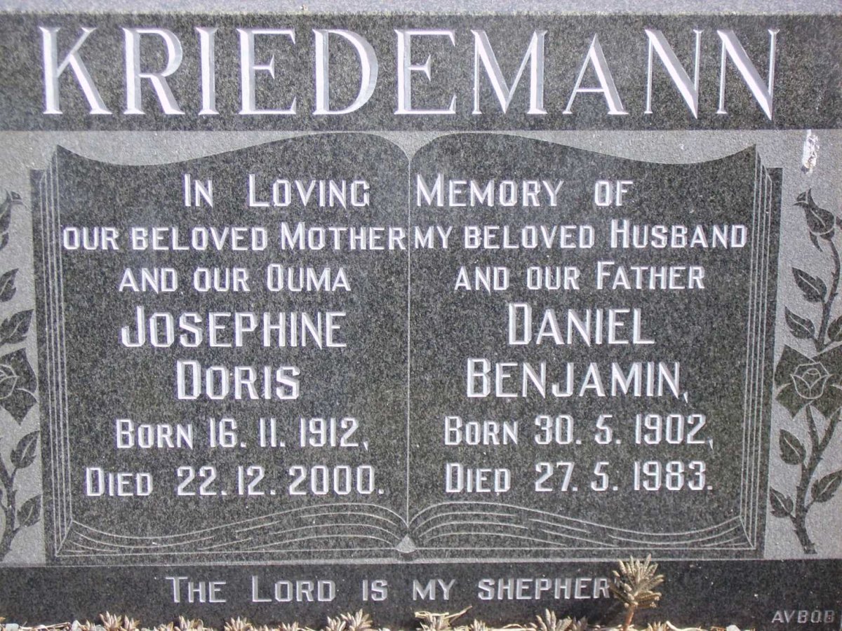 KRIEDEMANN Daniel Benjamin 1902-1983 &amp; Josephine Doris 1912-2000
