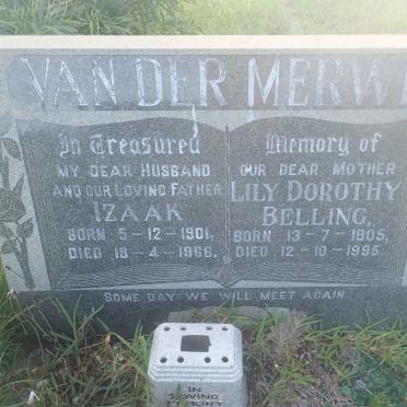 MERWE Izaak, van der 1901-1966 &amp; Lily Dorothy BELLING 1905-1995