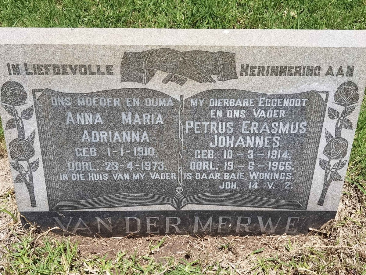 MERWE Petrus Erasmus Johannes, van der 1914-1966 &amp; Anna Maria Adrianna 1910-1973
