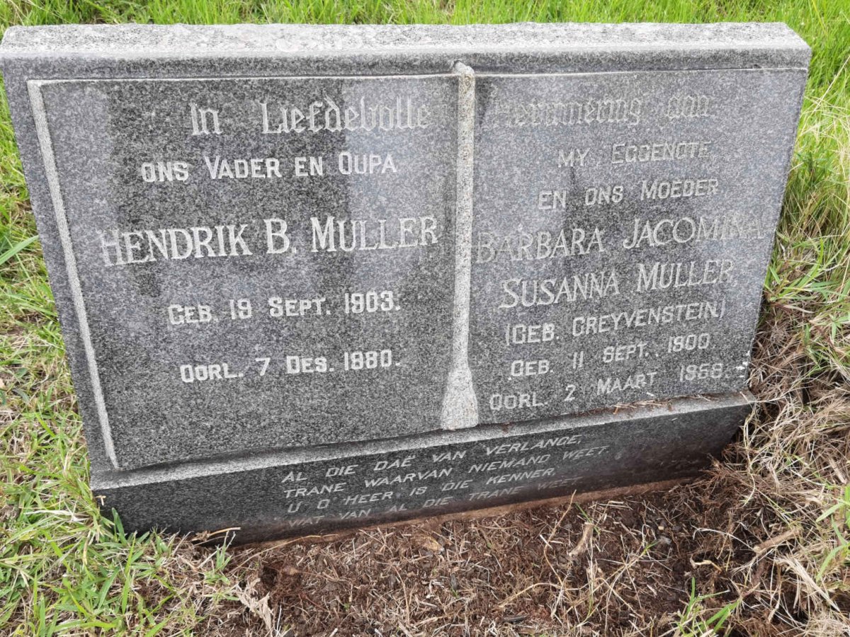 MULLER Hendrik B. 1903-1980 & Barbara Jacomina Susanna GREYVENSTEIN 1900-1958