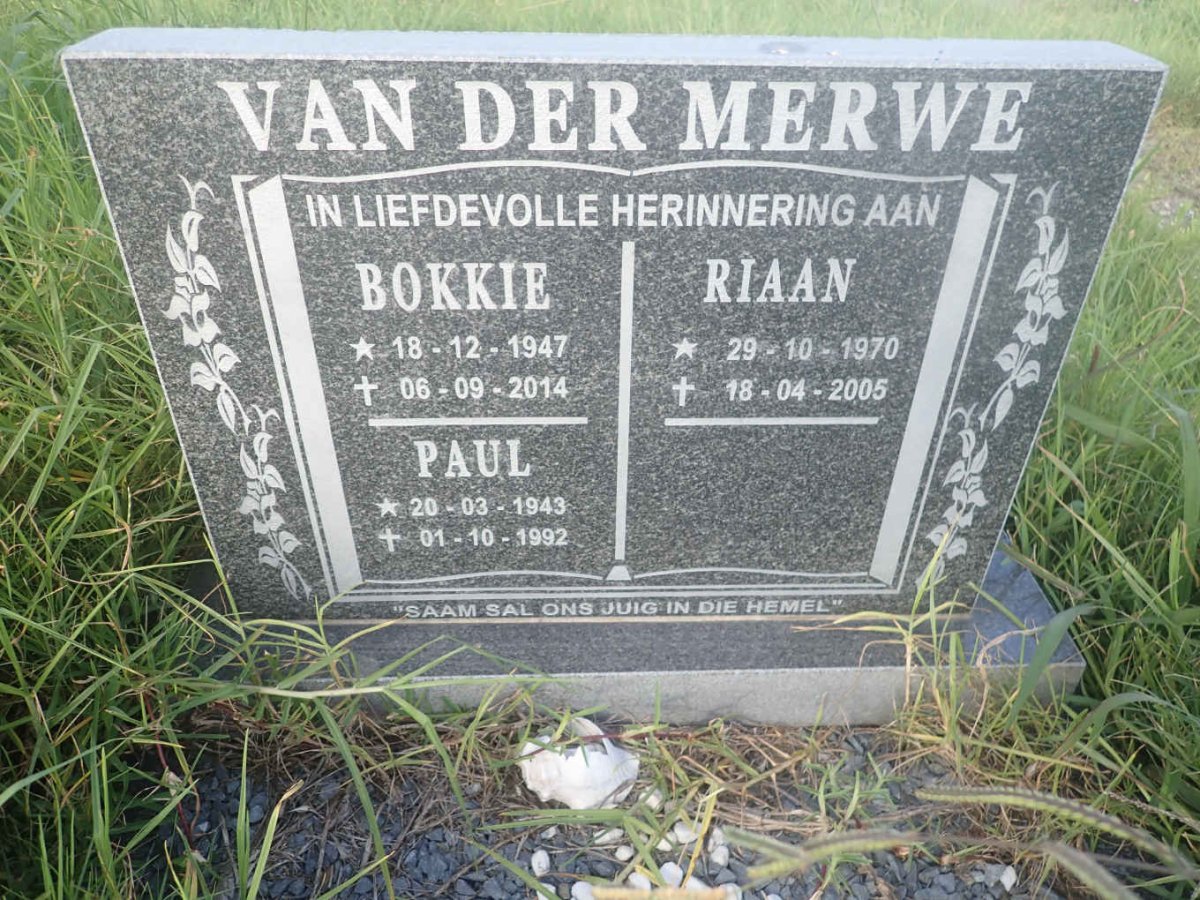 MERWE Paul, van der 1943-1992 &amp; Bokkie 1947-2014 :: VAN DER MERWE Riaan 1970-2005