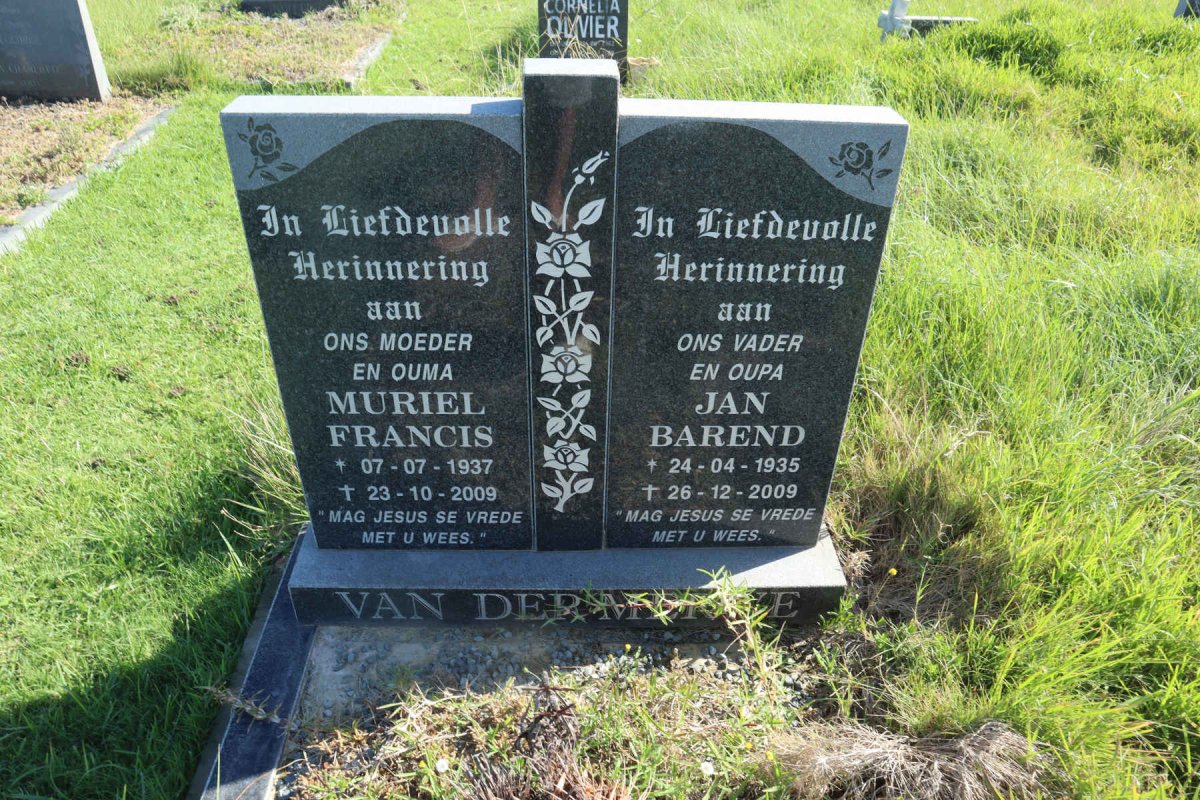 MERWE Jan Barend, van der 1935-2009 &amp; Muriel Francis 1937-2009