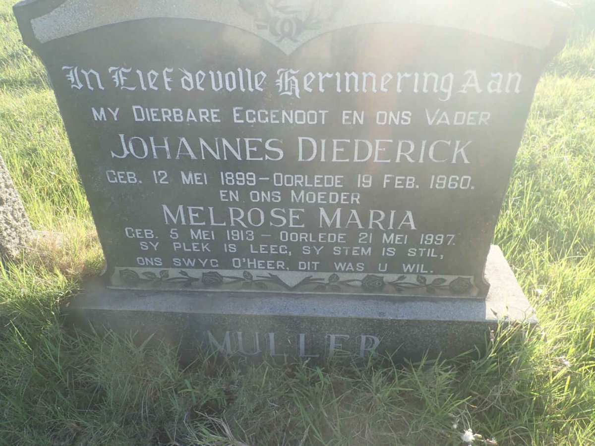 MULLER Johannes Diederick 1899-1960 &amp; Melrose Maria 1913-1997