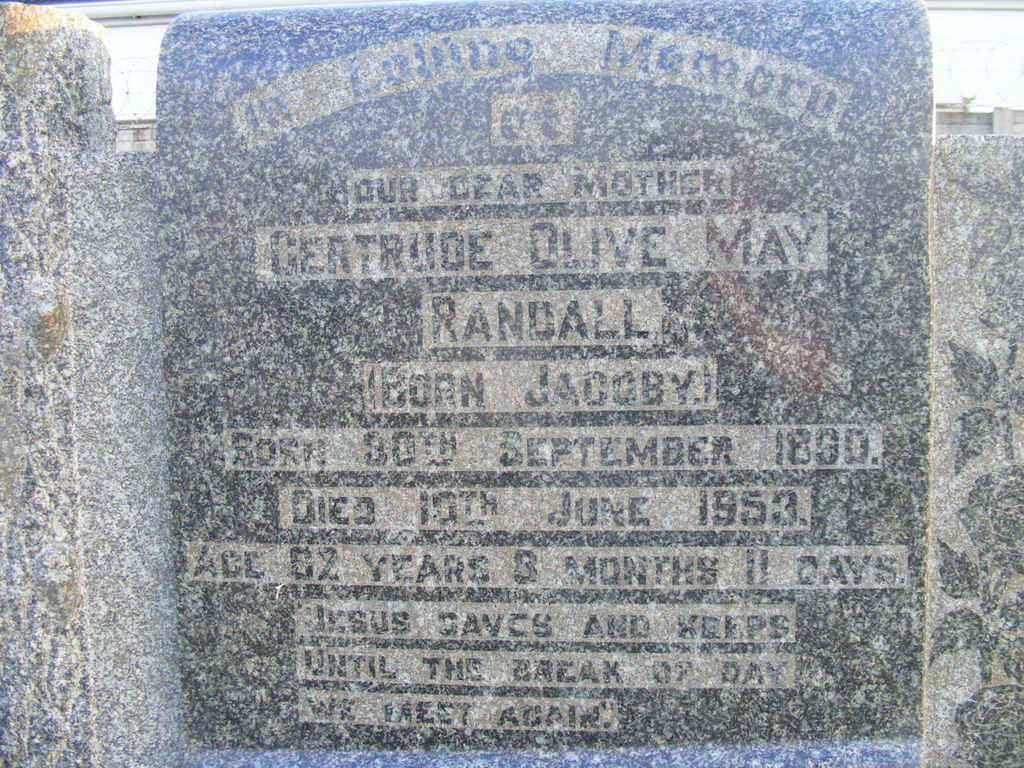RANDALL Gertrude Olive May nee JACOBY 1890-1953