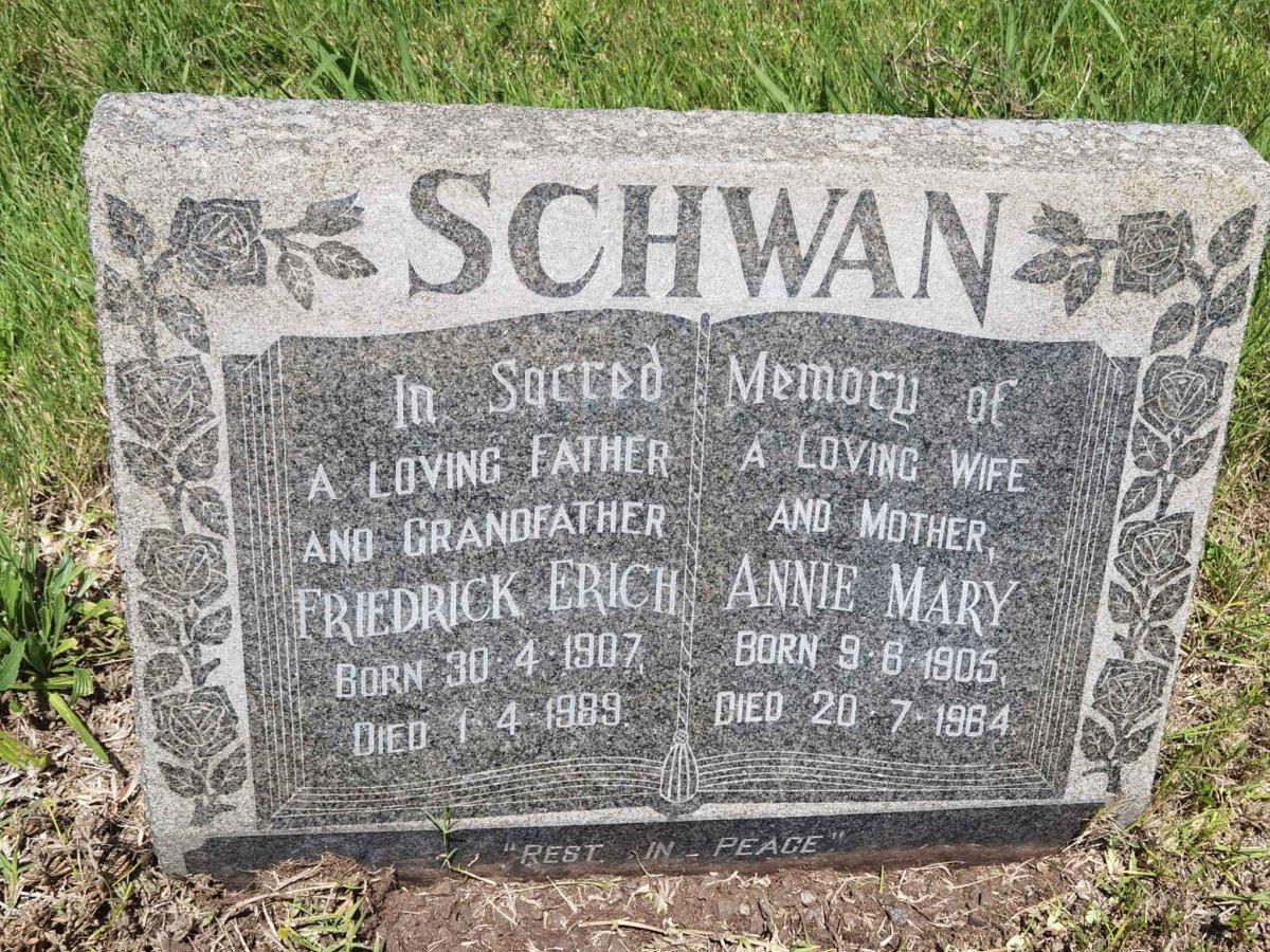SCHWAN Friedrick Erich 1907-1989 &amp; Annie Mary 1905-1964