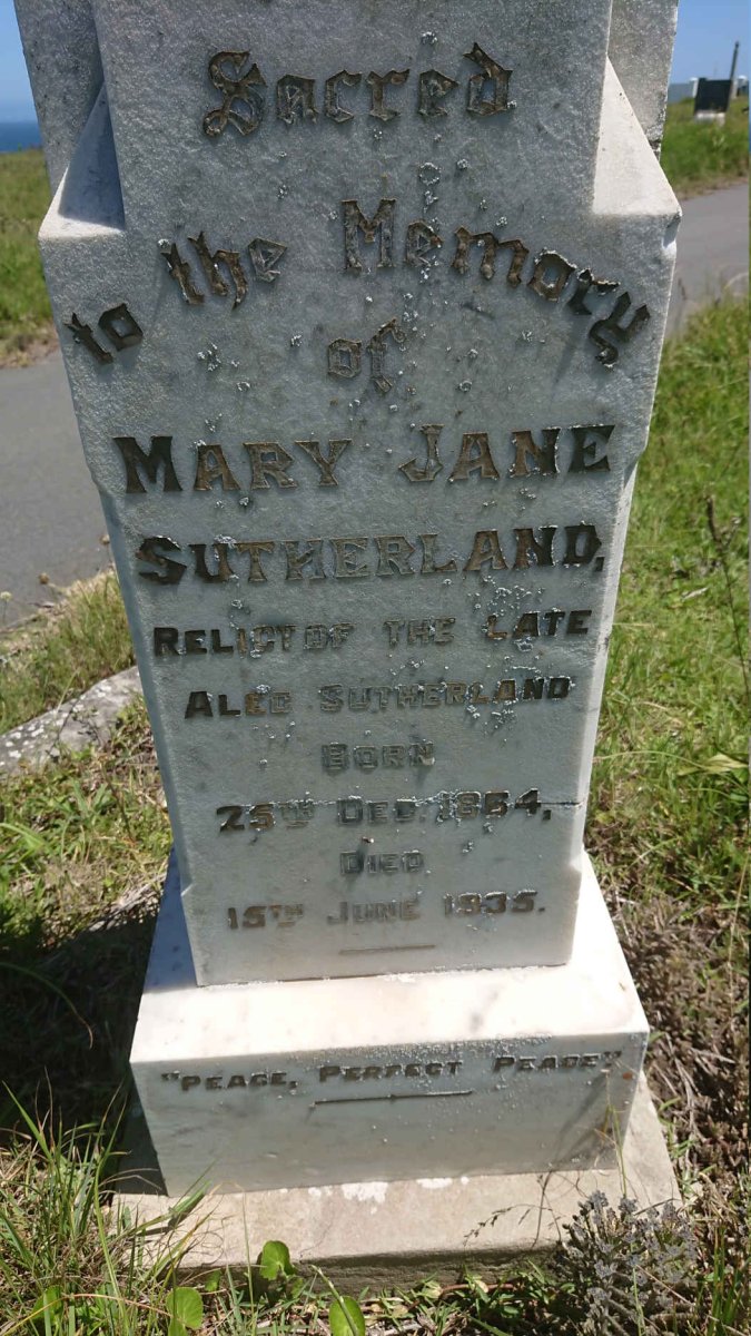 SUTHERLAND Mary Jane 1864-1935