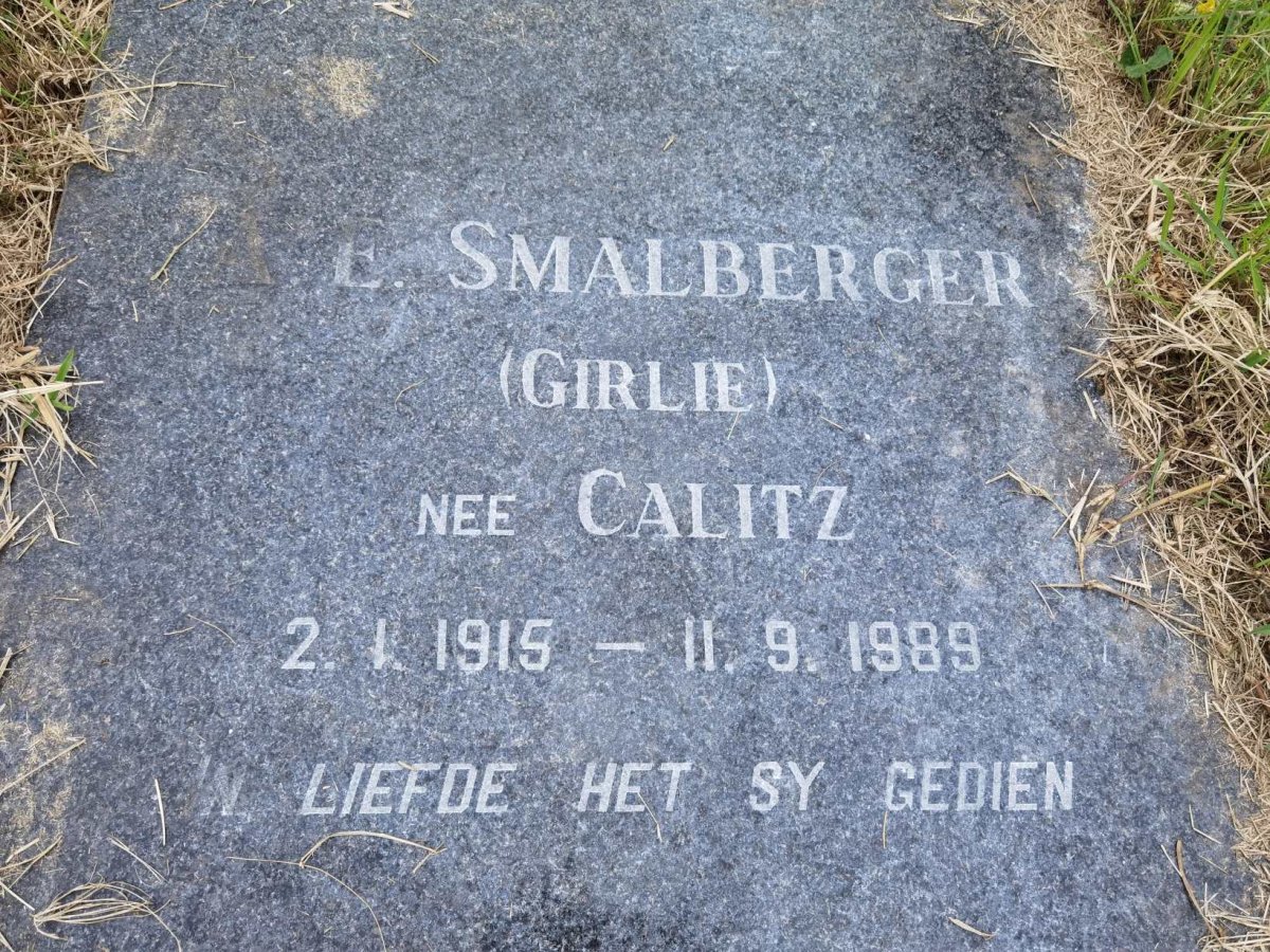 SMALBERGER A.E. nee CALITZ 1915-1989