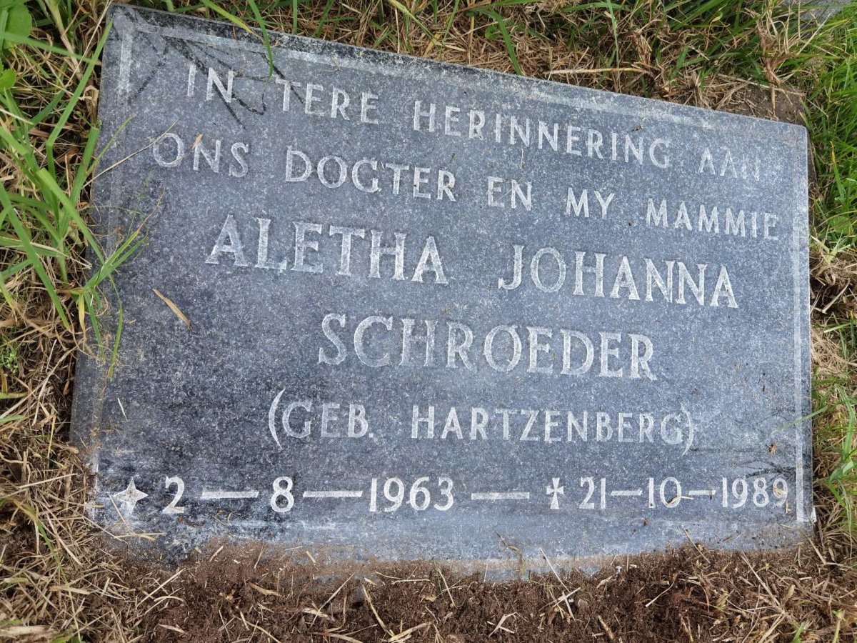 SCHROEDER Aletha Johanna nee HARTZENBERG 1963-1989
