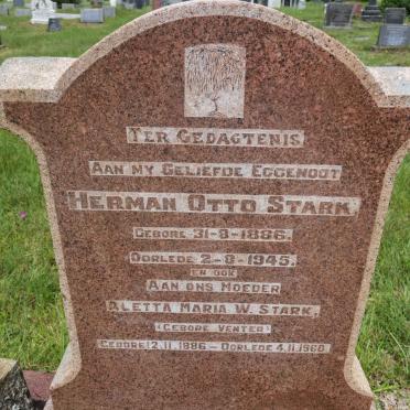 STARK Herman Otto 1886-1945 &amp; Aletta Maria W. VENTER 1886-1960