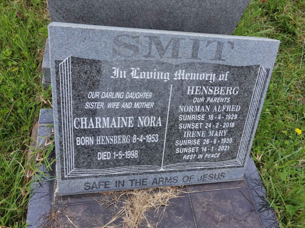 SMIT Charmaine Nora nee HENSBERG 1953-1998 :: HENSBERG Norman Alfred 1929-2018 &amp; Irene Mary 1930-2021