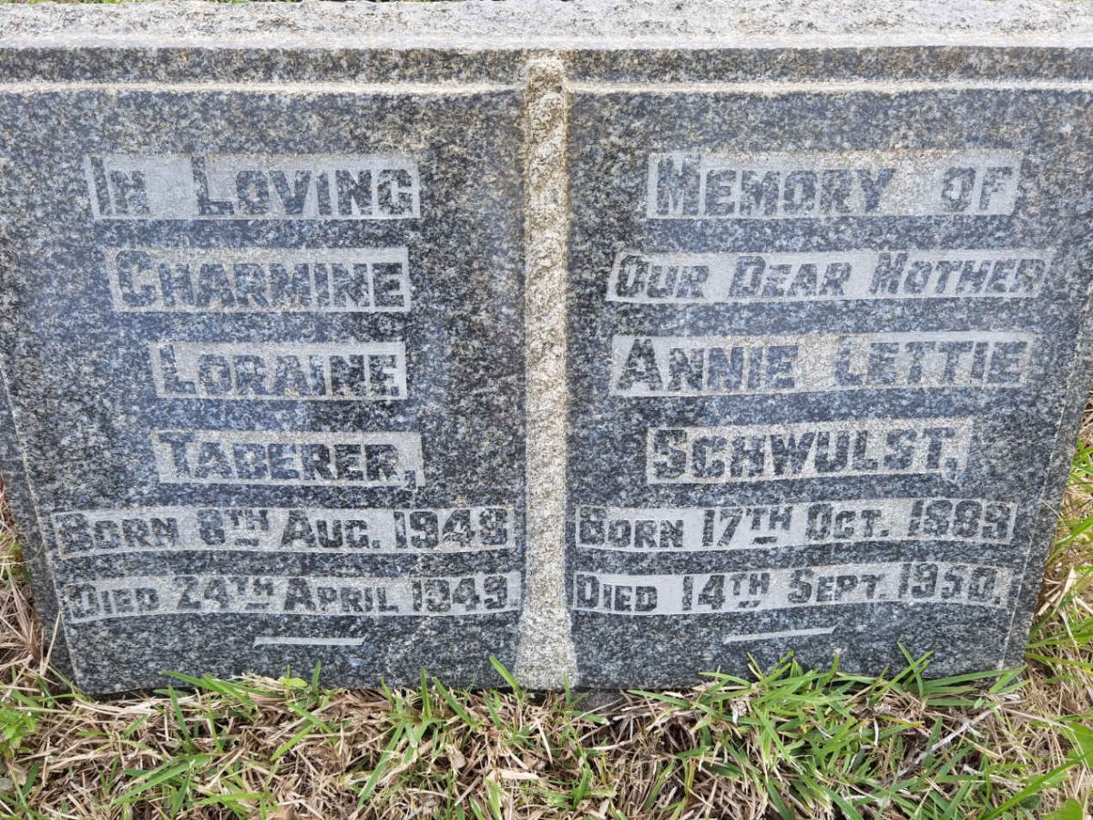 SCHWULST Annie Lettie 1889-1950  :: TABERER Charmine Loraine 1948-1949