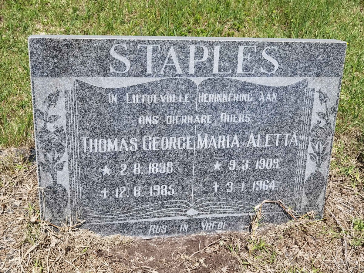 STAPLES Thomas George 1898-1985 &amp; Maria Aletta 1909-1964