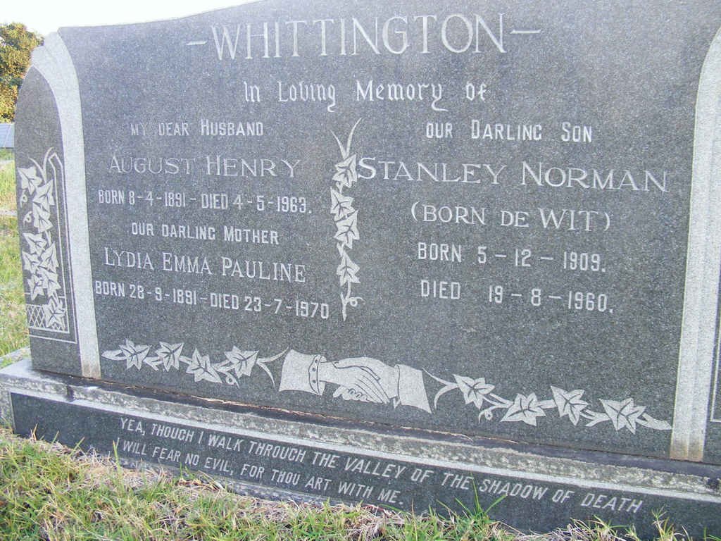 WHITTINGTON August Henry 1891-1963 &amp; Lydia Emma Pauline :: WHITTINGTON Stanley Norman born DE WIT 1909-1960