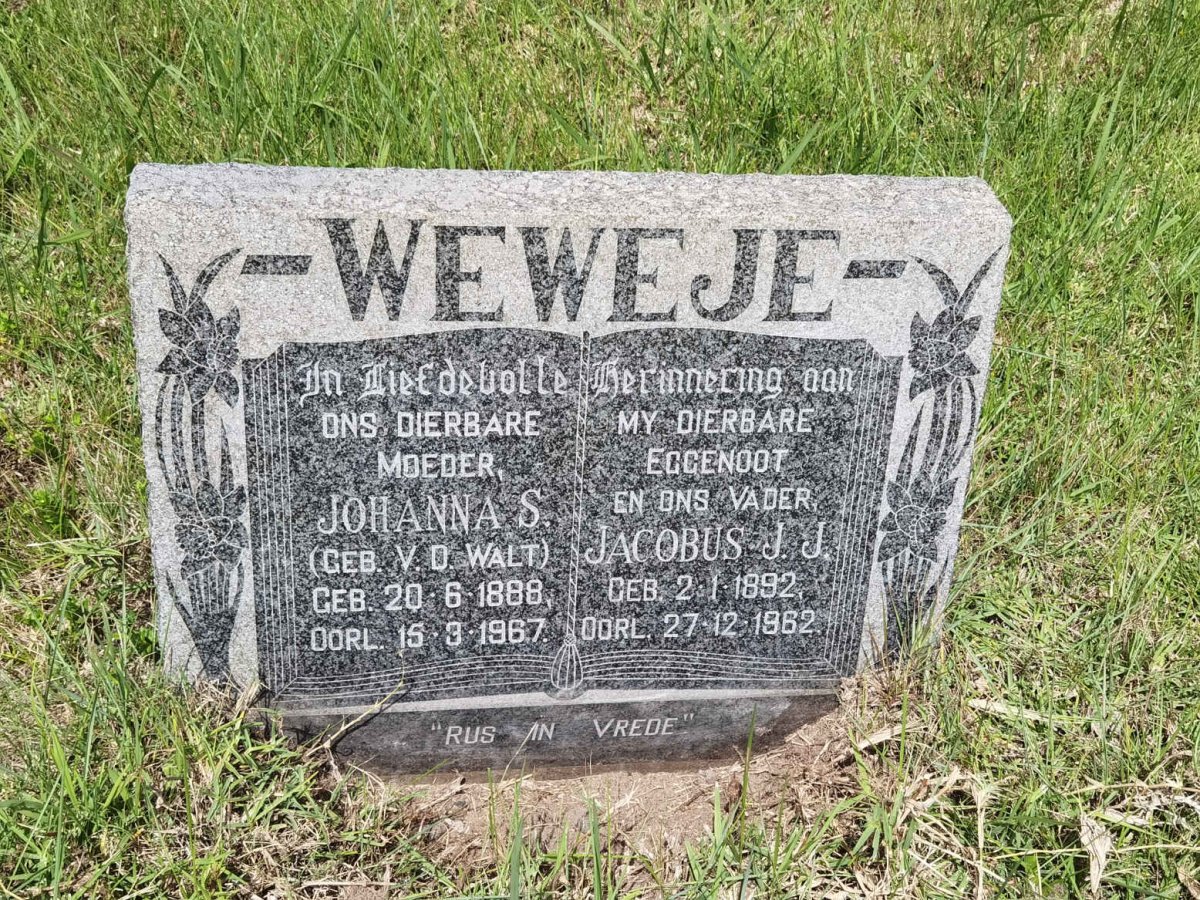 WEWEJE Jacobus J.J. 1892-1962 & Johanna S. V.D. WALT 1888-1967