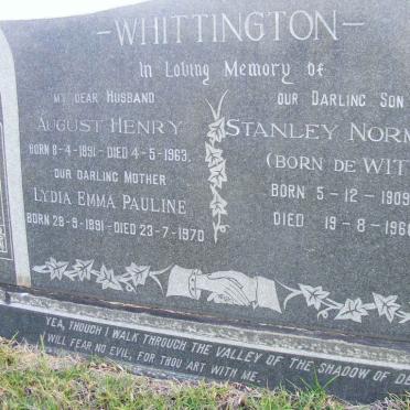 WHITTINGTON August Henry 1891-1963 &amp; Lydia Emma Pauline :: WHITTINGTON Stanley Norman born DE WIT 1909-1960