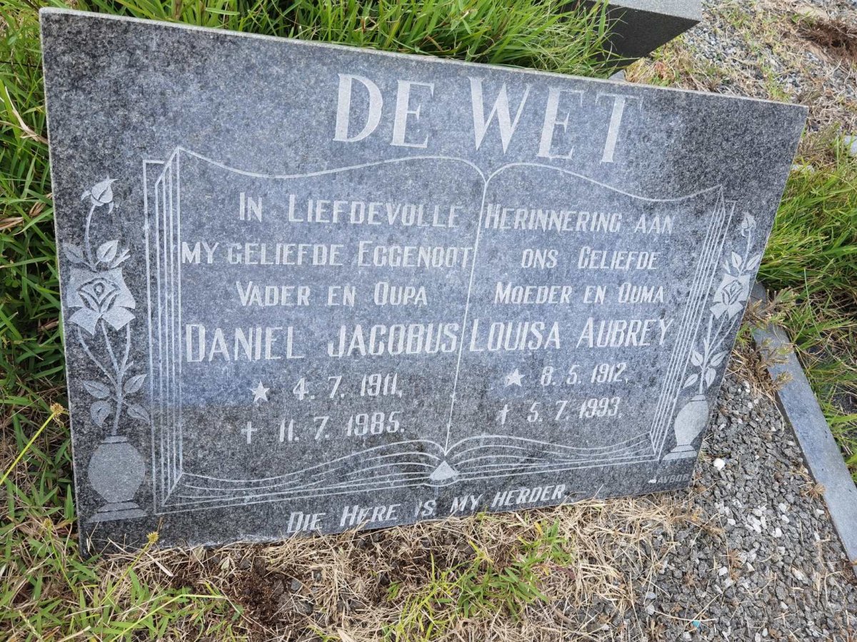 WET Daniel Jacobus, de 1911-1985 &amp; Louisa Aubrey 1912-1993