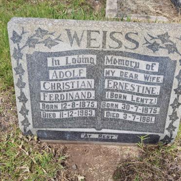 WEISS Adolf Christian Ferdinand 1875-1963 & Ernestine LENTZ 1875-1961