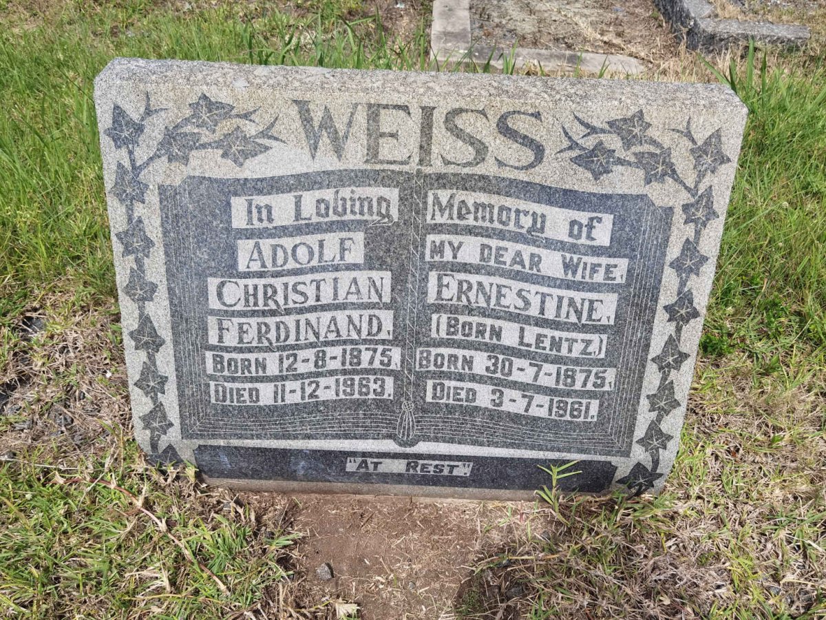 WEISS Adolf Christian Ferdinand 1875-1963 & Ernestine LENTZ 1875-1961