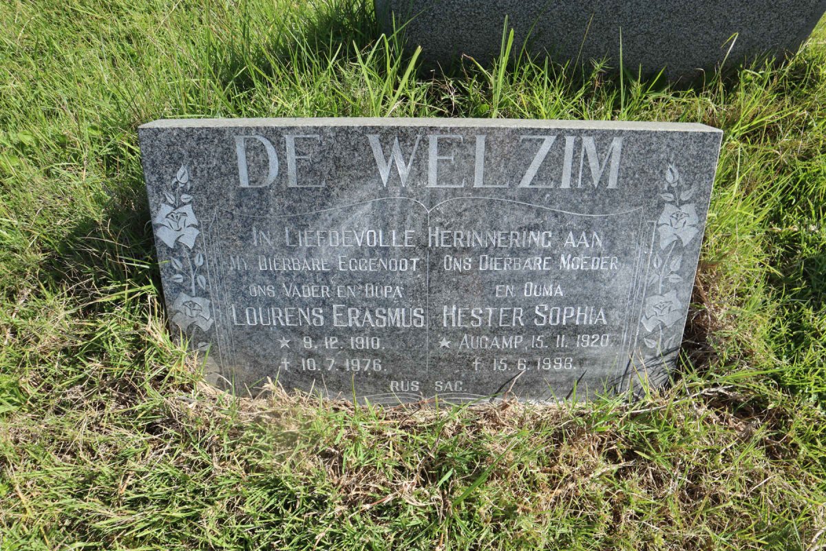 WELZIM Lourens Erasmus, de 1910-1976 &amp; Hester Sophia AUCAMP 1920-1996