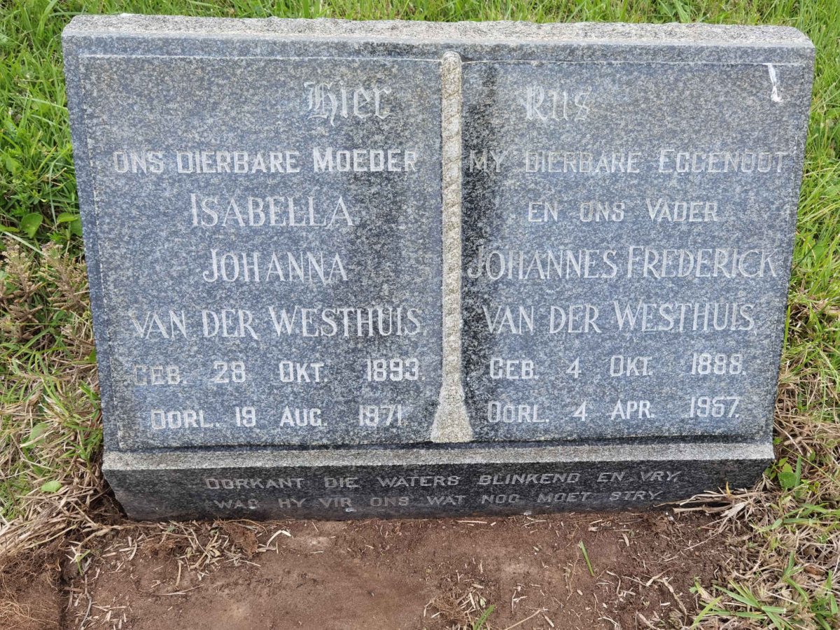 WESTHUIS Johannes Frederick, van der 1888-1957 &amp; Isabella Johanna 1893-1971