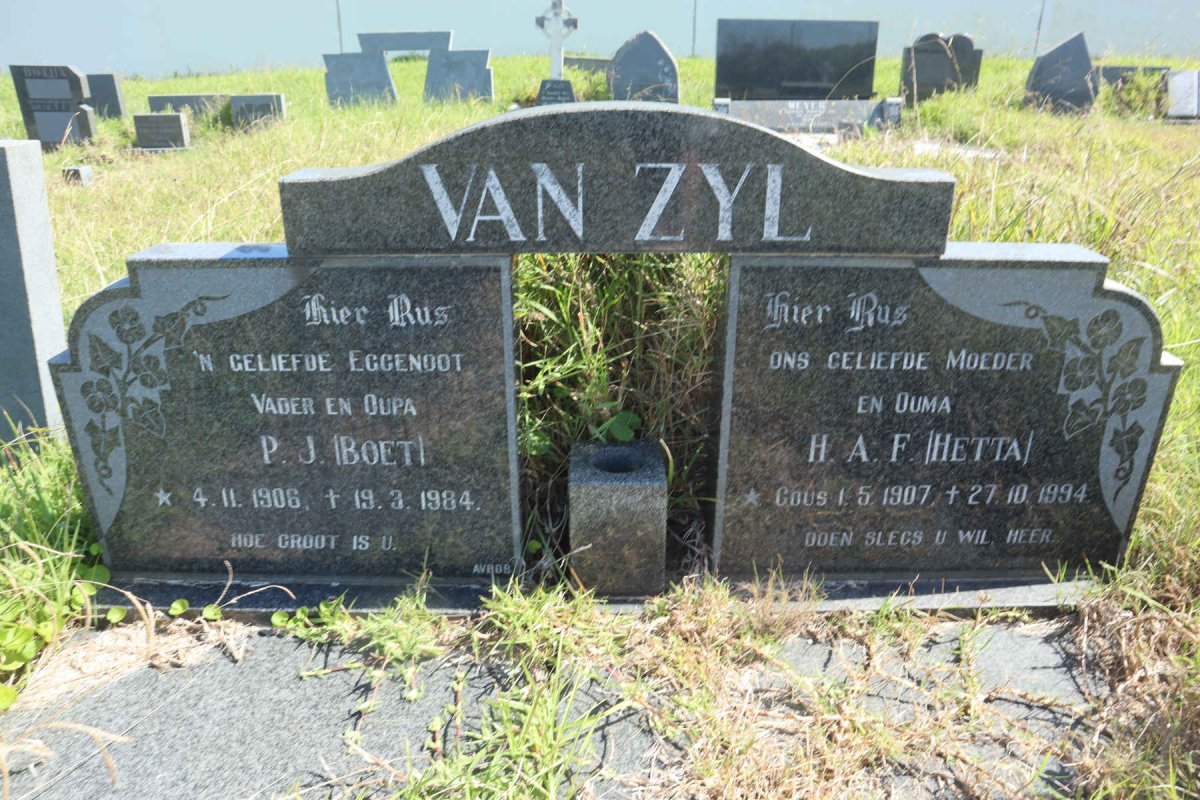 ZYL P.J., van 1906-1984 &amp; H.A.F. 1907-1994