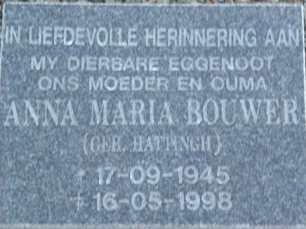 BOUWER Anna Maria HATTINGH 1945-1998