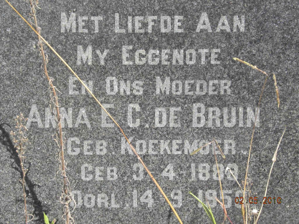 BRUIN Anna E.C., de nee KOEKEMOER 1888-1959