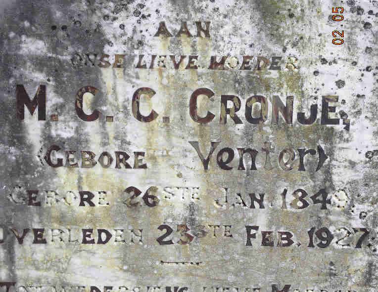 CRONJE M.C.C. nee VENTER 1849-1927