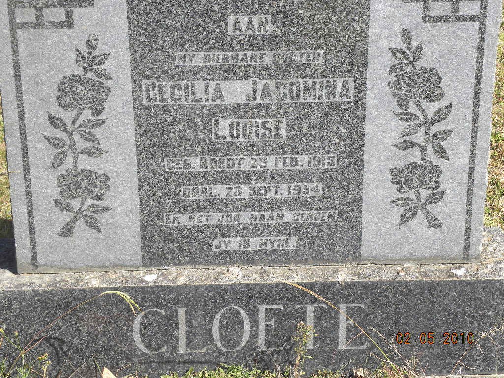CLOETE Cecilia Jacomina Louise nee ROODT 1915-1954