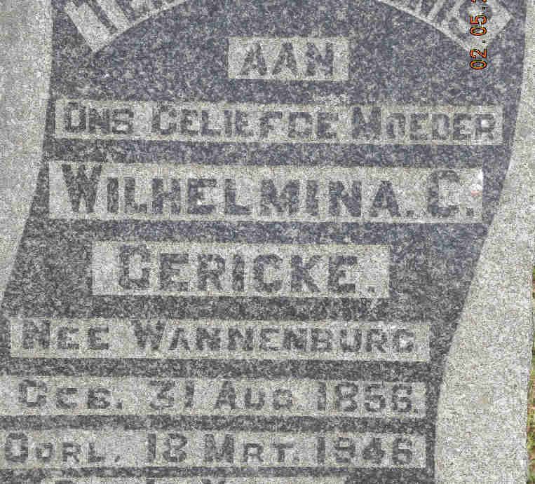 GERICKE Wilhelmina C. nee WANNENBURG 1856-1946