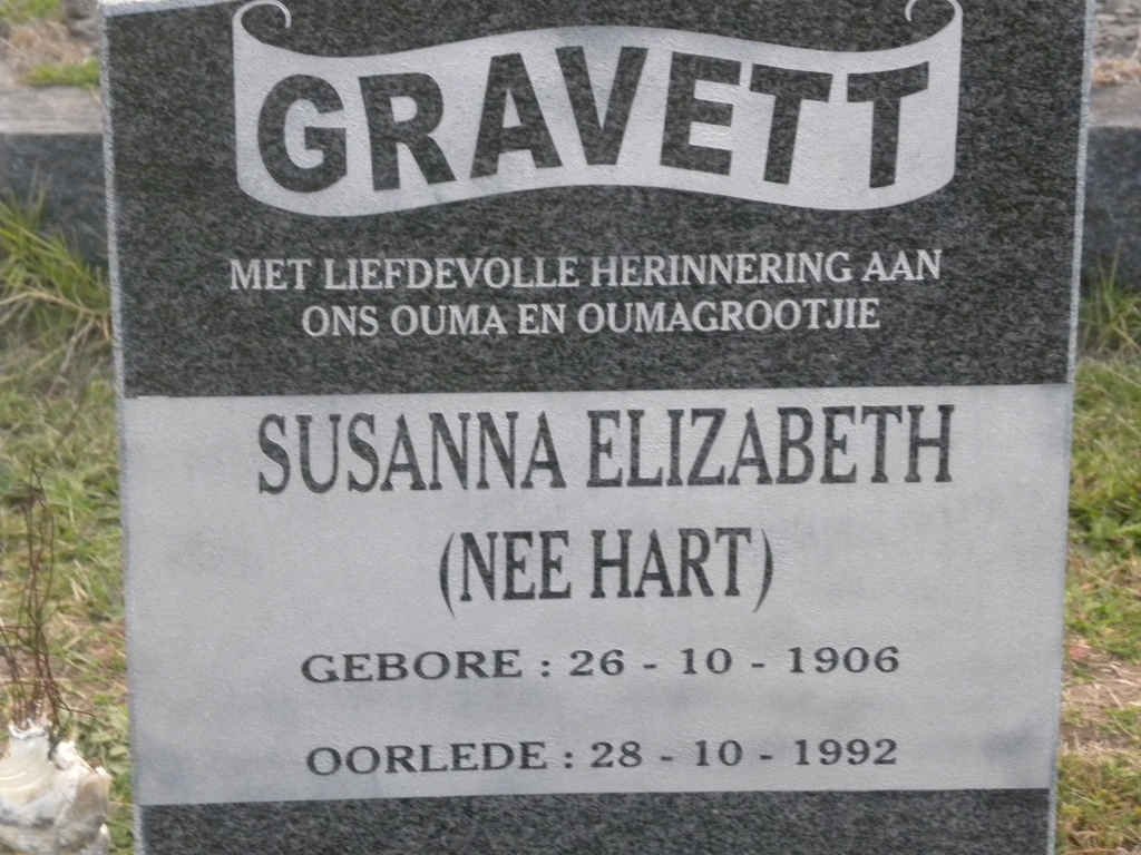 GRAVETT Susanna Elizabeth nee HART 1906-1992