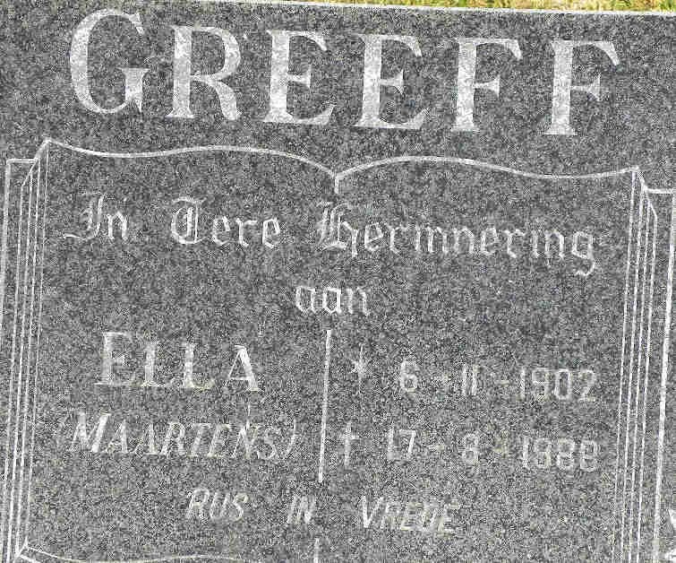 GREEFF Ella nee MAARTENS 1902-1988