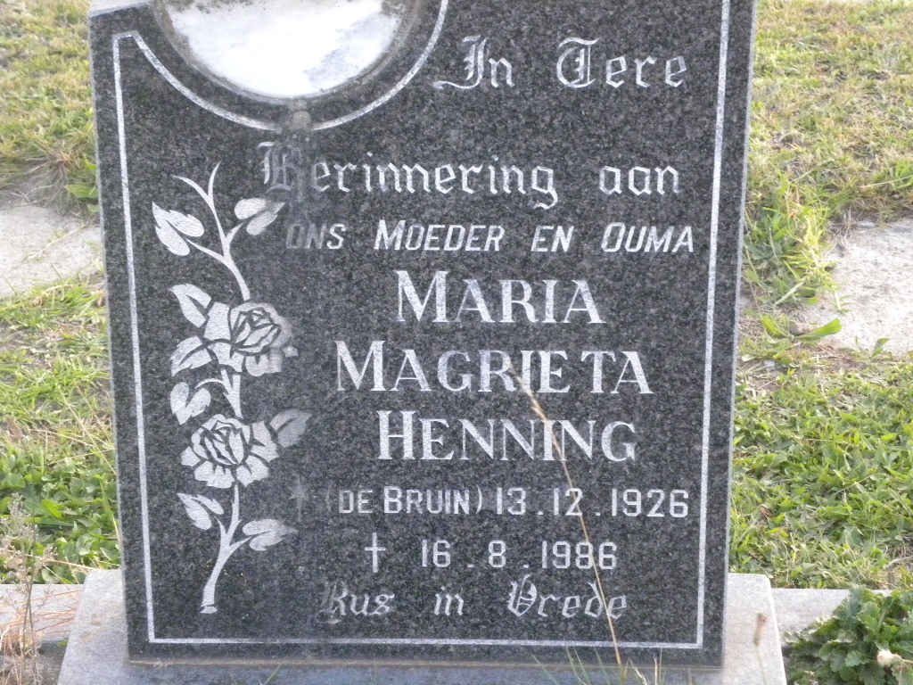 HENNING Maria Magrieta nee DE BRUIN 1926-1986