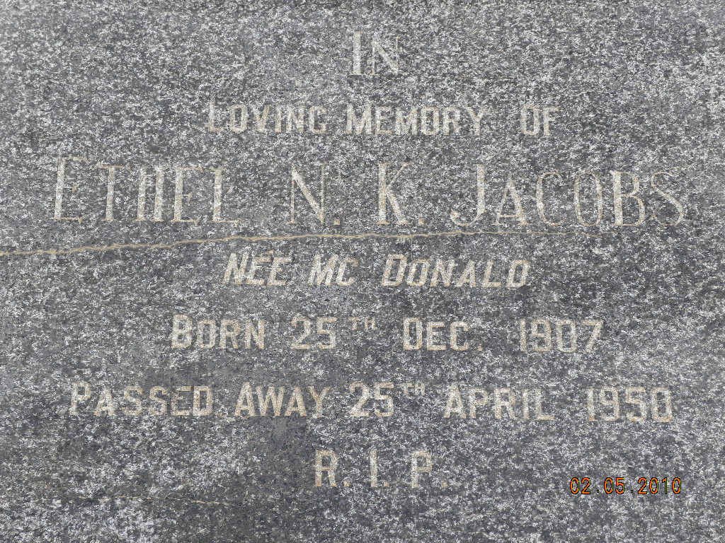JACOBS Ethel N.K. nee McDONALD 1907-1950