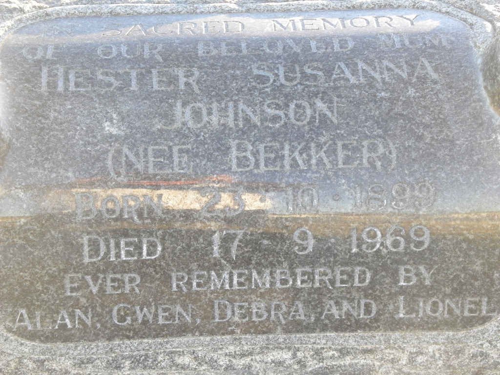 JOHNSON Hester Susanna nee BEKKER 1899-1969