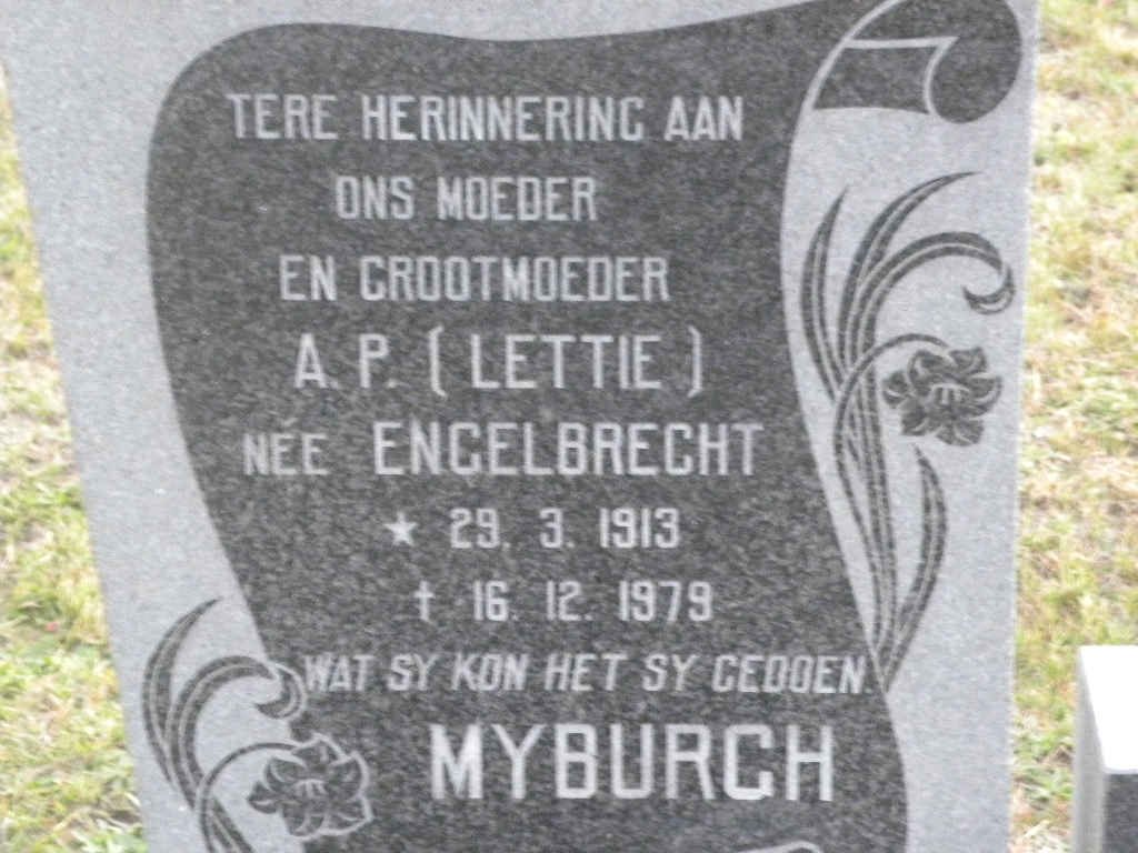 MYBURGH A.P. nee ENGELBRECHT 1913-1979