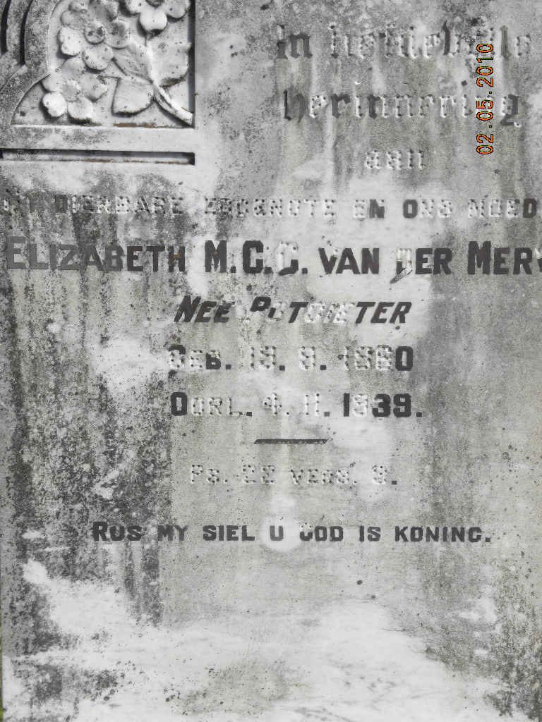 MERWE Elizabeth M.C.C., van der nee POTGIETER 1860-1939