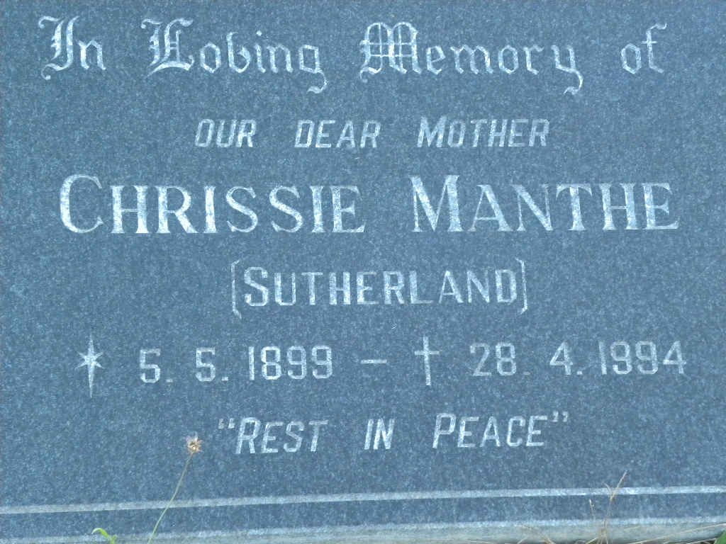 MANTHE Chrissie nee SUTHERLAND 1899-1994