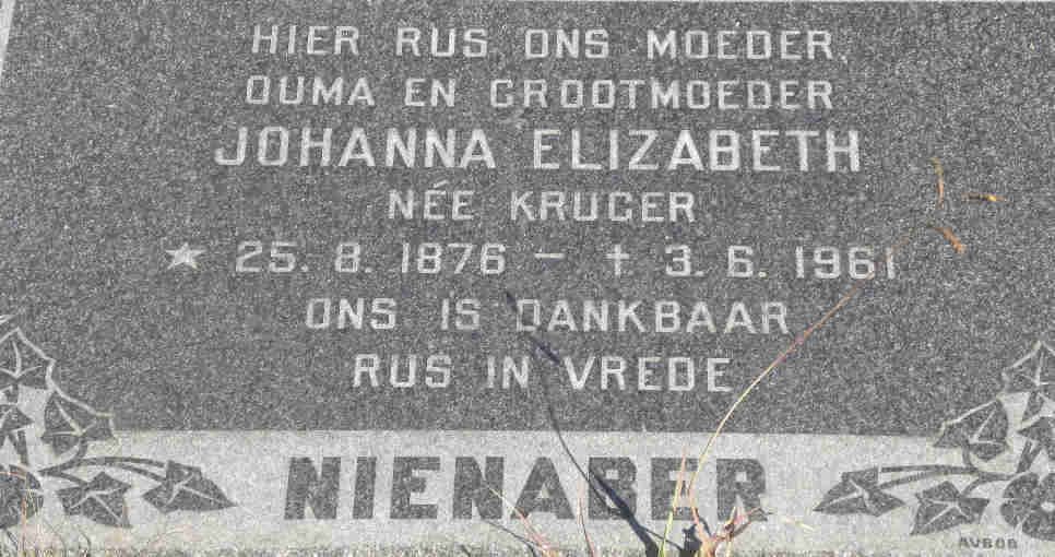 NIENABER Johanna Elizabeth nee KRUGER 1876-1971