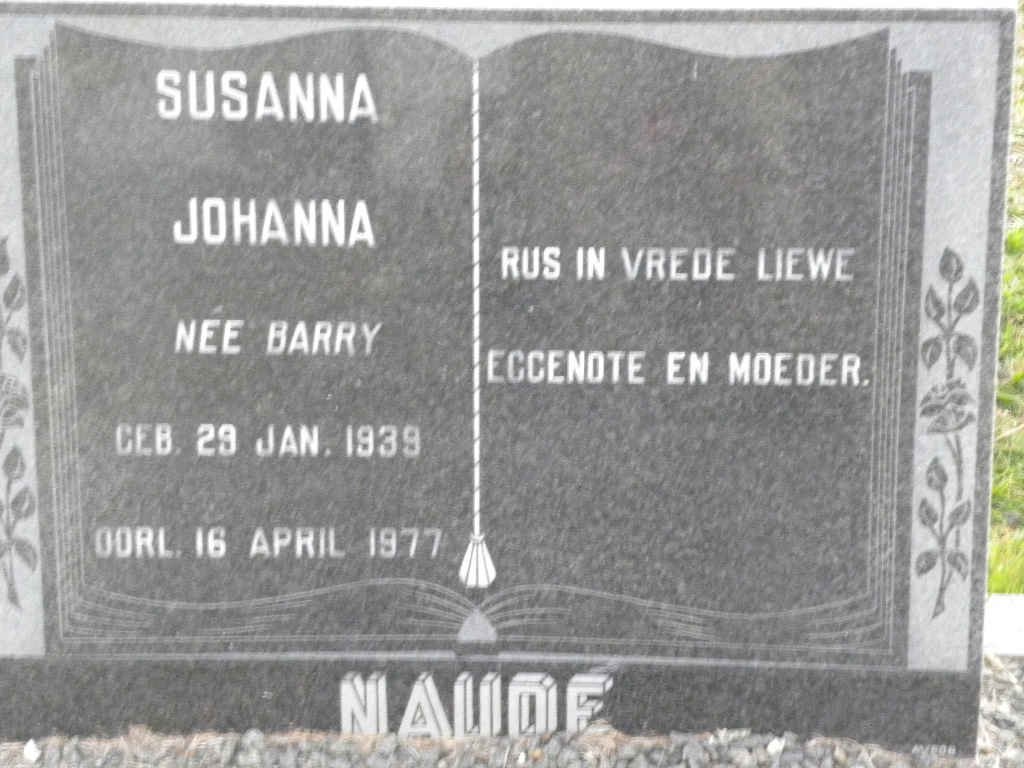NAUDE Susanna Johanna nee BARRY 1939-1977
