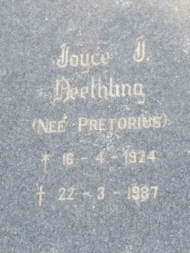 NEETHLING Joyce J. nee PRETORIUS 1924-1987