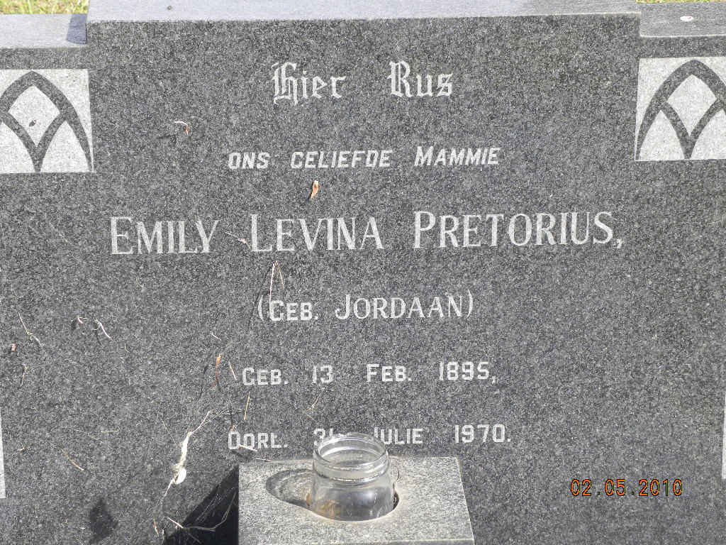 PRETORIUS Emily Levina nee JORDAAN 1895-1970