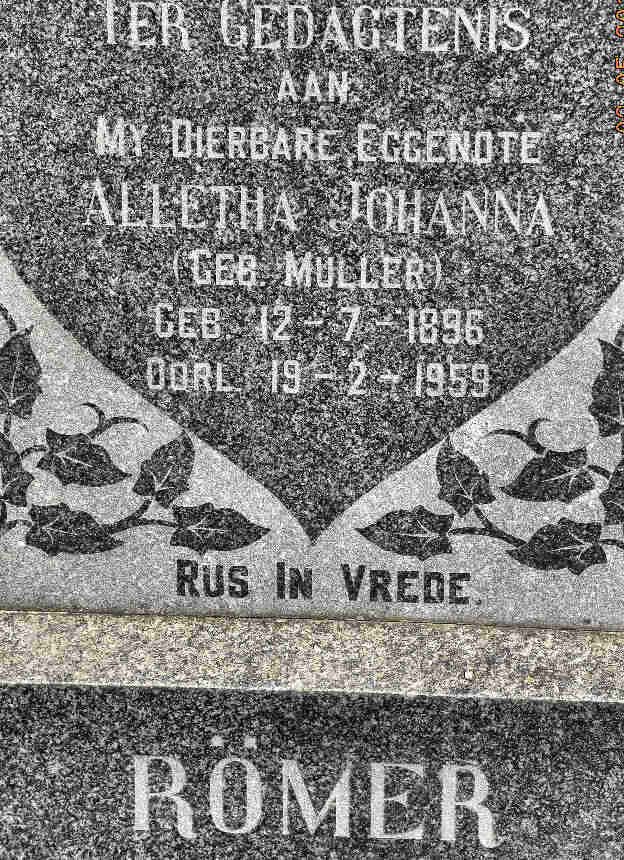 RÖMER Alletha Johanna nee MULLER 1896-1959