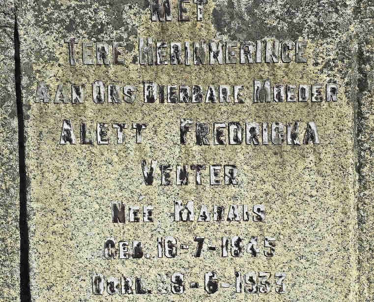 VENTER Alett Fredericka nee MARAIS 1845-1933