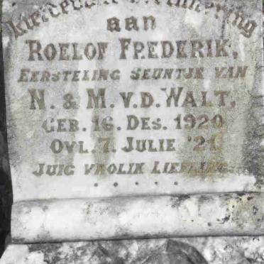 WALT Roelof Frederik, v.d. 1920-1921