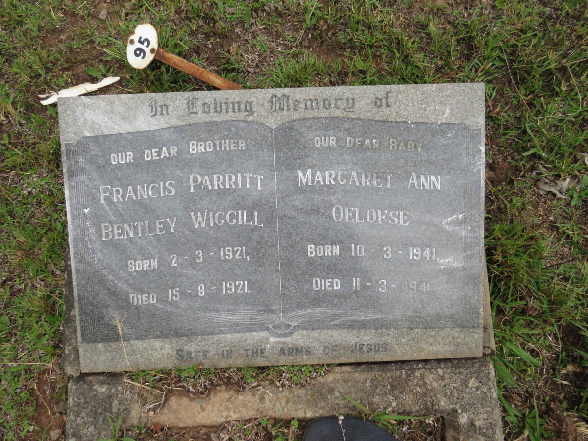 WIGGILL Francis Parritt Bentley 1921-1921 :: OELOFSE Margaret Ann 1941-1941