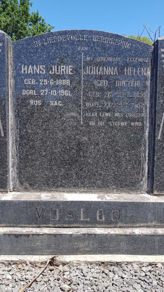 VOSLOO Hans Jurie 1888-1961 &amp; Johanna Helena DREYER 1891-1952